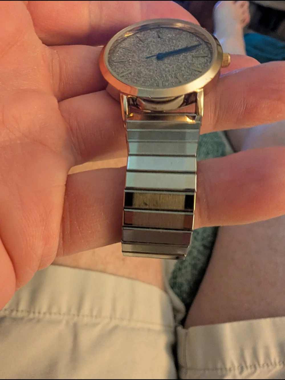 Gold Glitter Dial Watch with Blue Hands Brand New Battery In It